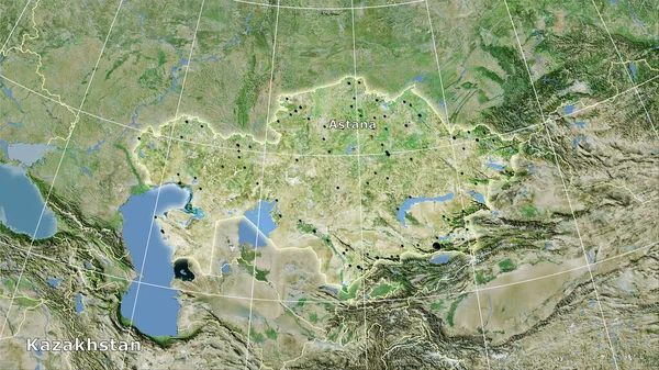 Kazakhstan Zone Sur Carte Satellite Dans Projection Stéréographique Composition Principale — Photo