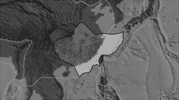 隣接する地域の砂漠化によって分離された二層の標高マップ上の揚子江地殻プレートの概要 ヴァン グリンテンI予測 斜めの変換 — ストック写真