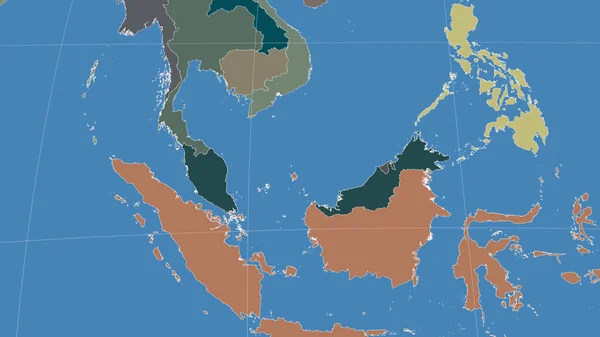 Malaysia Und Seine Nachbarschaft Entfernte Schrägperspektive Keine Umrisse Farbkarte Der — Stockfoto