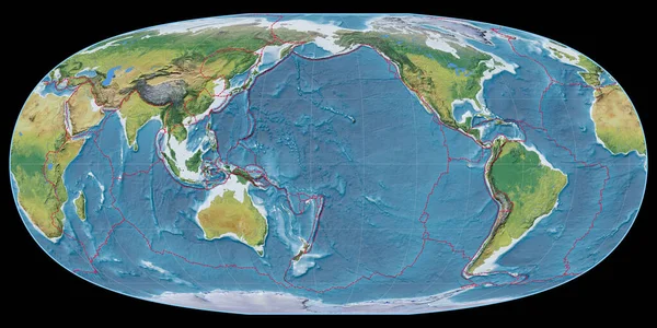 Världskartan Mcbryde Thomas Projektionen Centrerad 170 Västlig Longitud Huvudsakliga Fysiografiska — Stockfoto