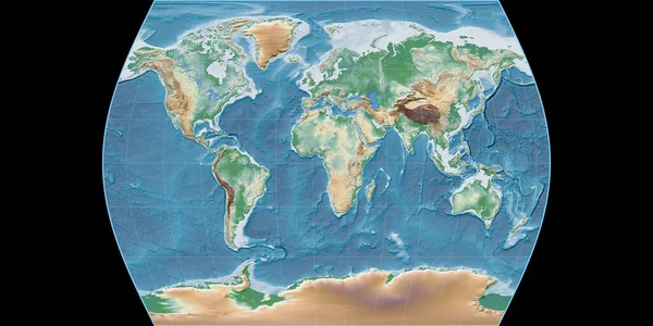 Mapa Mundo Projeção Times Atlas Centrado Longitude Leste Sombreador Colorido — Fotografia de Stock