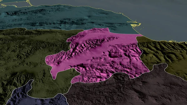 ヤラクイ ベネズエラの状態が拡大し 強調表示されました 行政区画の色と衝突した地図 3Dレンダリング — ストック写真