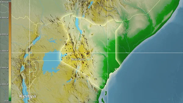 Physische Karte Innerhalb Des Kenia Gebiets Der Stereographischen Projektion Mit — Stockfoto
