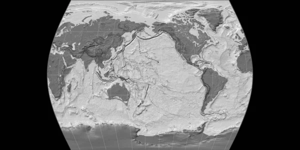 Mapa Świata Projekcji Atlasu Czasu Skupiona 170 Zachodniej Długości Geograficznej — Zdjęcie stockowe