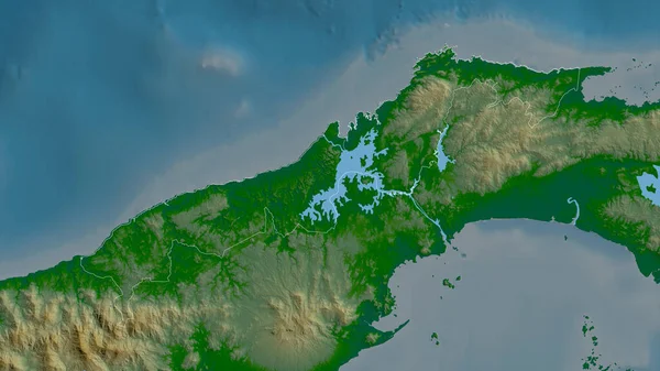 Colón Provincia Panamá Datos Sombreado Colores Con Lagos Ríos Forma — Foto de Stock