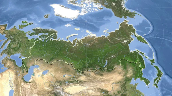 Russland Und Seine Nachbarschaft Distanzierte Schrägperspektive Umrissene Form Satellitenbilder — Stockfoto