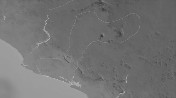 Марджиби Графство Либерия Карта Масштабе Grayscaled Лаками Риверами Форма Очерченная — стоковое фото