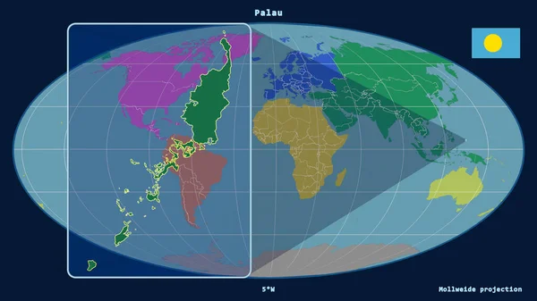 Vergrößerte Ansicht Von Palau Mit Perspektivischen Linien Gegen Eine Weltkarte — Stockfoto