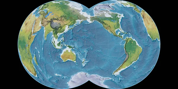 Карта Мира Полной Глобулярной Проекции Маурера Сосредоточена 170 Западной Долготе — стоковое фото