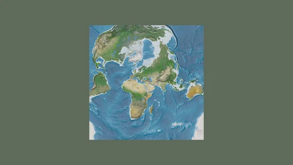 シリアの領土を中心に斜めのヴァン グリンテン投影で世界の大規模な地図の正方形のフレーム 衛星画像 — ストック写真