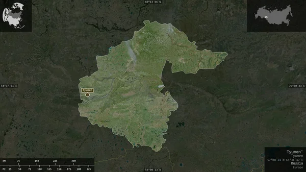 Tyumen Região Rússia Imagens Satélite Forma Apresentada Contra Sua Área — Fotografia de Stock