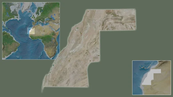 西サハラのクローズアップと地域と大規模な世界地図の中心部に位置しています 衛星画像 — ストック写真