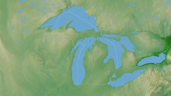 Michigan Staat Van Verenigde Staten Gekleurde Schaduwgegevens Met Meren Rivieren — Stockfoto