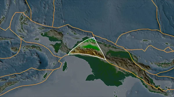 概要隣接する領域の偏差で区切られた物理地図上で地殻プレートを作成します ヴァン グリンテンI予測 斜めの変換 — ストック写真