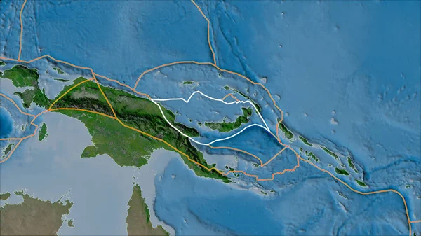衛星上の隣接するプレートの概要南ビスマルク地殻プレートと境界ヴァン グリンテンIの地図投影 斜めの変換 — ストック写真