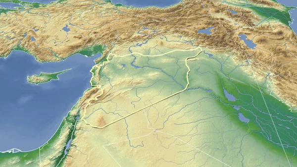 Síria Seu Bairro Perspectiva Oblíqua Distante Forma Delineada Cor Mapa — Fotografia de Stock