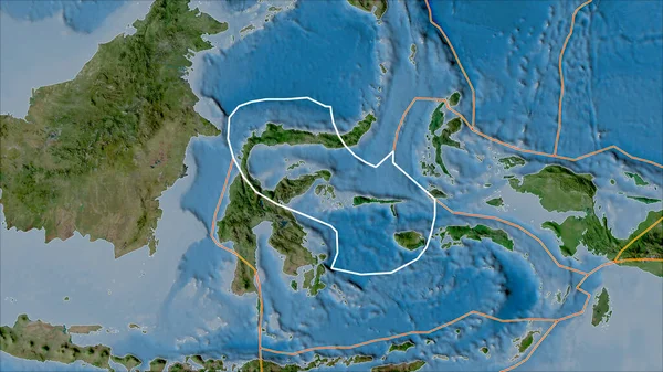 概要ヴァン グリンテンI計画の衛星Bマップ上の隣接するプレートのモルッカ海地殻プレートと境界 斜めの変換 — ストック写真