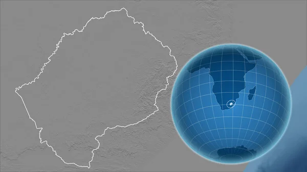 Lesotho Globo Con Forma Del País Contra Mapa Ampliado Con — Foto de Stock