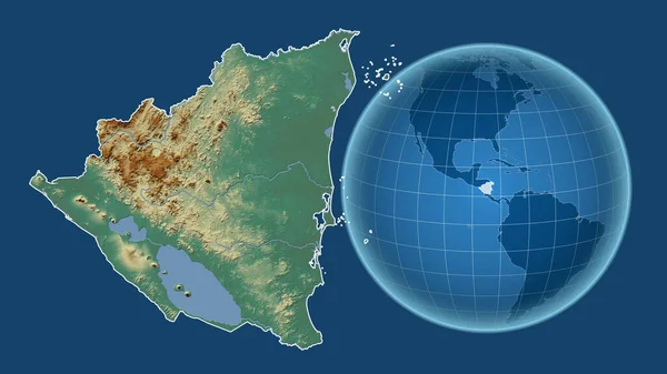 Nicaragua Globo Con Forma Del País Contra Mapa Ampliado Con — Foto de Stock