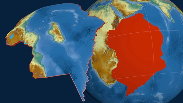 Piastra Tettonica Somala Estrusa Presentata Contro Globo Mappa Topografica Rilievo — Foto Stock