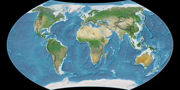 Mappa Del Mondo Nella Proiezione Wagner Viii Centrata Longitudine Est — Foto Stock