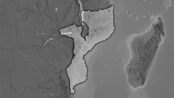 Zona Mozambique Mapa Elevación Escala Grises Proyección Estereográfica Composición Cruda — Foto de Stock