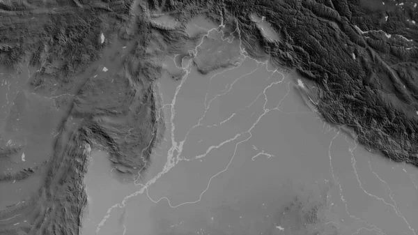 Punjab Provinsen Pakistan Grayscaled Karta Med Sjöar Och Floder Form — Stockfoto