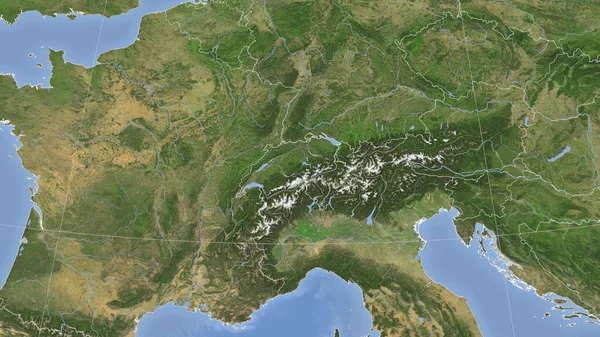Die Schweiz Und Ihre Nachbarschaft Entfernte Schrägperspektive Keine Umrisse Satellitenbilder — Stockfoto