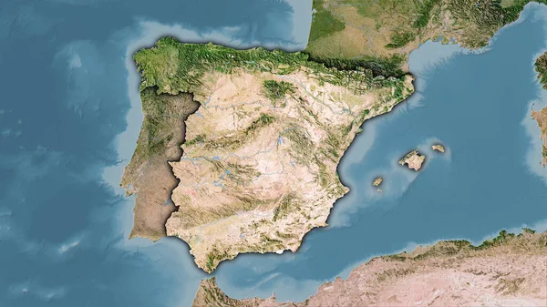 Spagna Area Sulla Mappa Satellitare Nella Proiezione Stereografica Composizione Grezza — Foto Stock