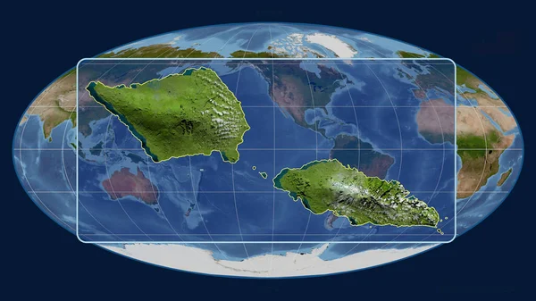 Zoomed View Samoa Outline Perspective Lines Global Map Mollweide Projection — Stock Photo, Image