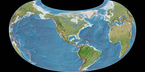 Weltkarte Der Raisz Gürteltier Projektion Mittig Auf West Längengrad Satellitenbilder — Stockfoto