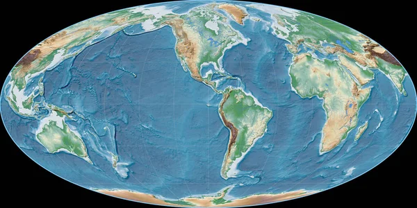 Světová Mapa Mollweidově Projekci Soustřeďuje Západní Délky Barevné Stínítko Výšková — Stock fotografie