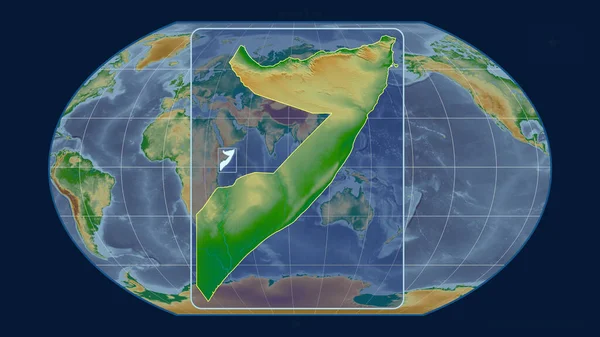 Zoomed View Somalia Outline Perspective Lines Global Map Kavrayskiy Projection — Stock Photo, Image