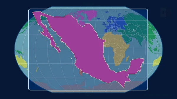 Zoomed View Mexico Outline Perspective Lines Global Map Kavrayskiy Projection — Stock Photo, Image