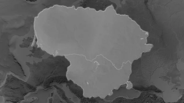 Lithuania Area Enlarged Glowed Darkened Background Its Surroundings Grayscale Bumped — Stock Photo, Image