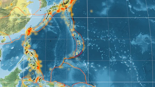 Plaque Tectonique Mariannes Décrite Sur Carte Topographique Globale Dans Projection — Photo