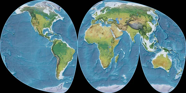 Mapa Świata Projekcji Mollweide Kontynenty Skupiona Długości Geograficznej Wschodniej Główne — Zdjęcie stockowe