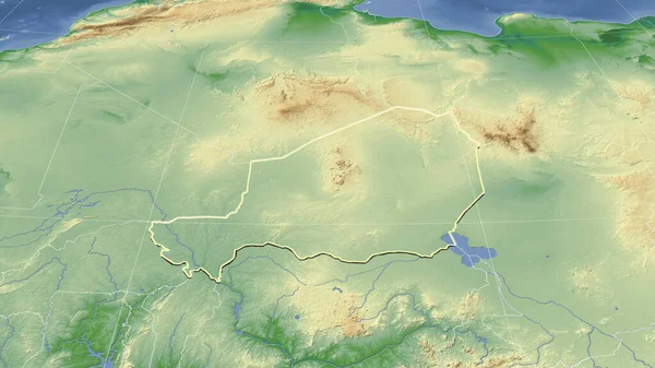 尼日尔及其邻近地区 远斜透视 轮廓轮廓 彩色物理图 — 图库照片
