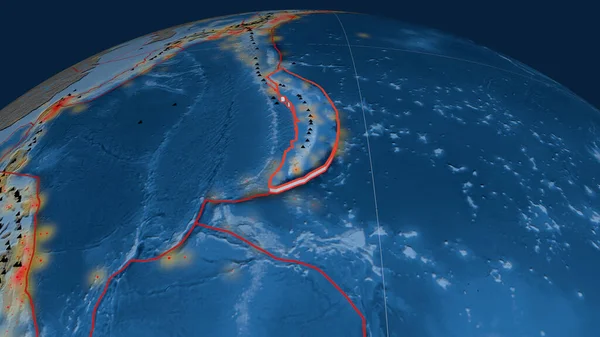 Mariana Placca Tettonica Estrusa Sul Globo Topografia Batimetria Mappa Elevazione — Foto Stock