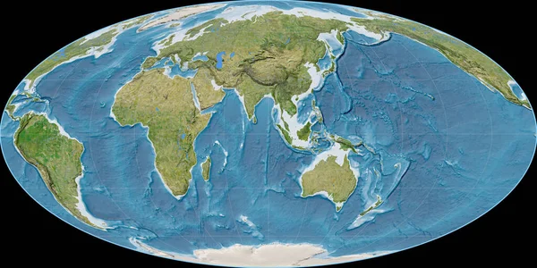 Mappa Del Mondo Nella Proiezione Mollweide Centrata Sulla Longitudine Est — Foto Stock