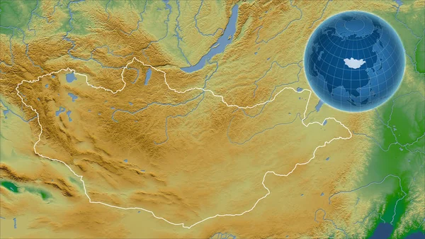 Mongolia Globo Con Forma Del Paese Contro Mappa Ingrandita Con — Foto Stock
