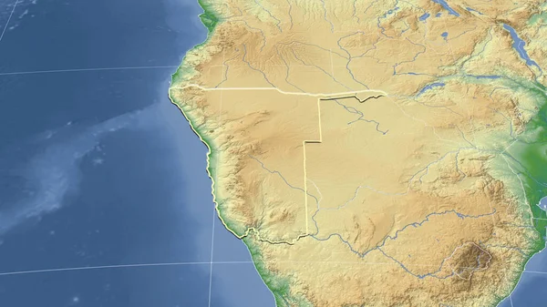 纳米比亚及其邻国 远斜透视 轮廓轮廓 彩色物理图 — 图库照片