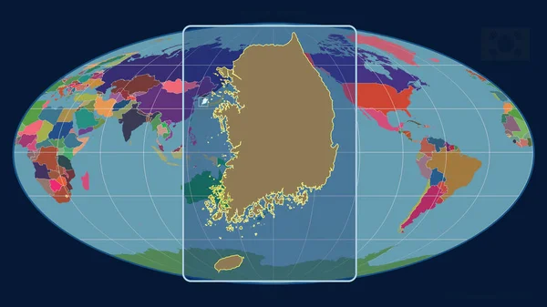 Zoomed View South Korea Outline Perspective Lines Global Map Mollweide — Stock Photo, Image