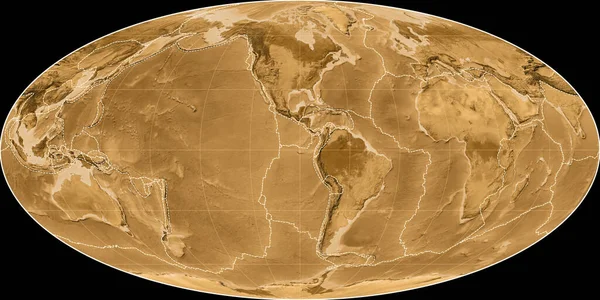 Světová Mapa Mollweidově Projekci Soustřeďuje Západní Délky Sepia Barevná Mapa — Stock fotografie