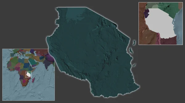 Крупный План Танзании Расположение Регионе Центре Крупномасштабной Карты Мира Цветная — стоковое фото