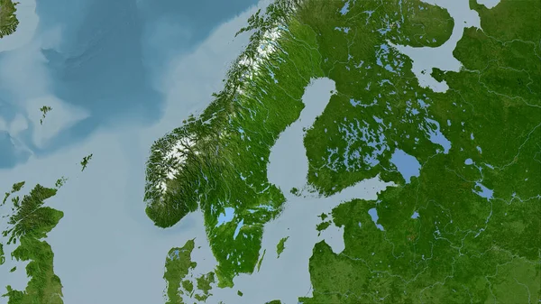 卫星B地图上的瑞典地区立体投影 光栅层的原始成分 — 图库照片