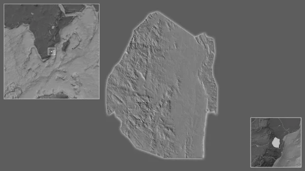 Close Suazilândia Sua Localização Região Centro Mapa Mundial Grande Escala — Fotografia de Stock