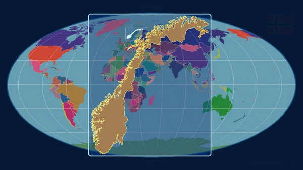 Zoomed View Norway Outline Perspective Lines Global Map Mollweide Projection — Stock Photo, Image