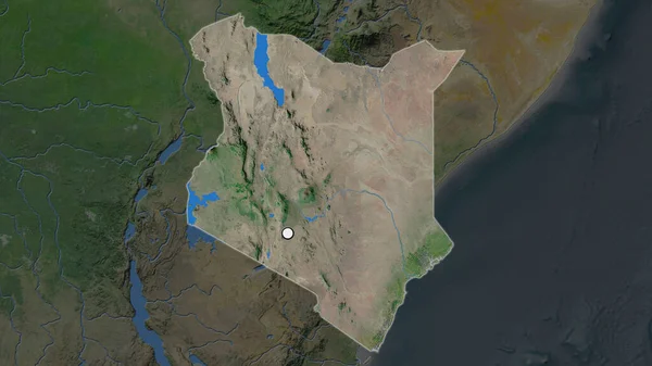 Highlighted Area Kenya Capital Point Desaturated Map Its Neighbourhood Satellite — Stock Photo, Image