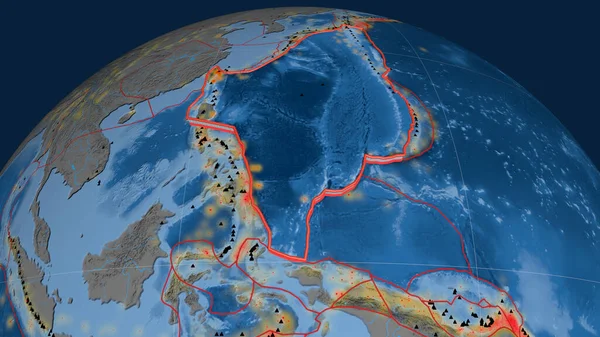 Filipińska Płyta Tektoniczna Wytłoczona Kuli Ziemskiej Topografia Batymetria Kolorowa Mapa — Zdjęcie stockowe